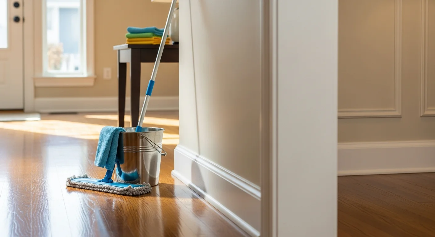 Professional janitor cleaning and maintaining a commercial floor